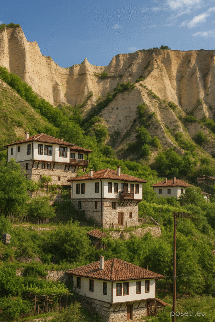 Мелник се намира в най-югозападния ъгъл на България, притиснат между склоновете на Пирин и мекия релеф на Санданско–Петричката котловина. На картата изглежда като малка точка южно от Сандански, почти на линията към гръцката граница, но именно това „странично“ разположение му придава особен чар – тук не минават магистрали и транзитен трафик, а хората идват специално заради самия град, за пирамидите и за виното.