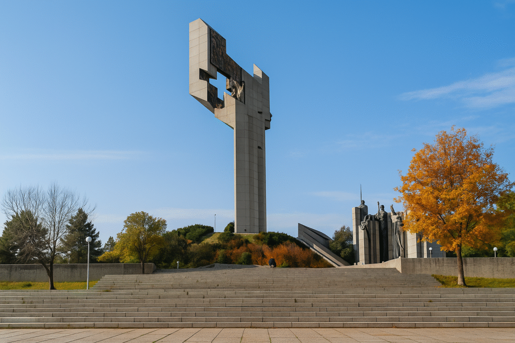 Паметникът на Самарското знаме се издига над града близо до кв. „Самара“, на хълм, от който Стара Загора изглежда подредена като карта. Мястото носи енергия, не просто история. Тук е тихо, ветровито, а панорамата обхваща целия град, чак до индустриалната зона, към „Железник“ и към линията на Линейния парк.