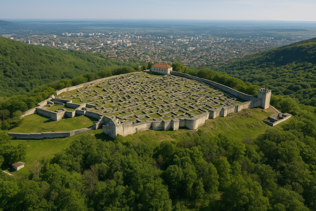 Шуменската крепост е мястото, което дава контекст на целия град. Тя стои върху високия ръб на платото и оттам гледа към равнината така, както го е правела в продължение на векове. Не е реставрационен спектакъл, а истински археологически комплекс, в който пластовете са видими. Тук има следи от траки, римляни, византийци и българи, а самата форма на крепостта ясно показва стратегическа мисъл – контрол над пътищата и видимост във всички посоки.