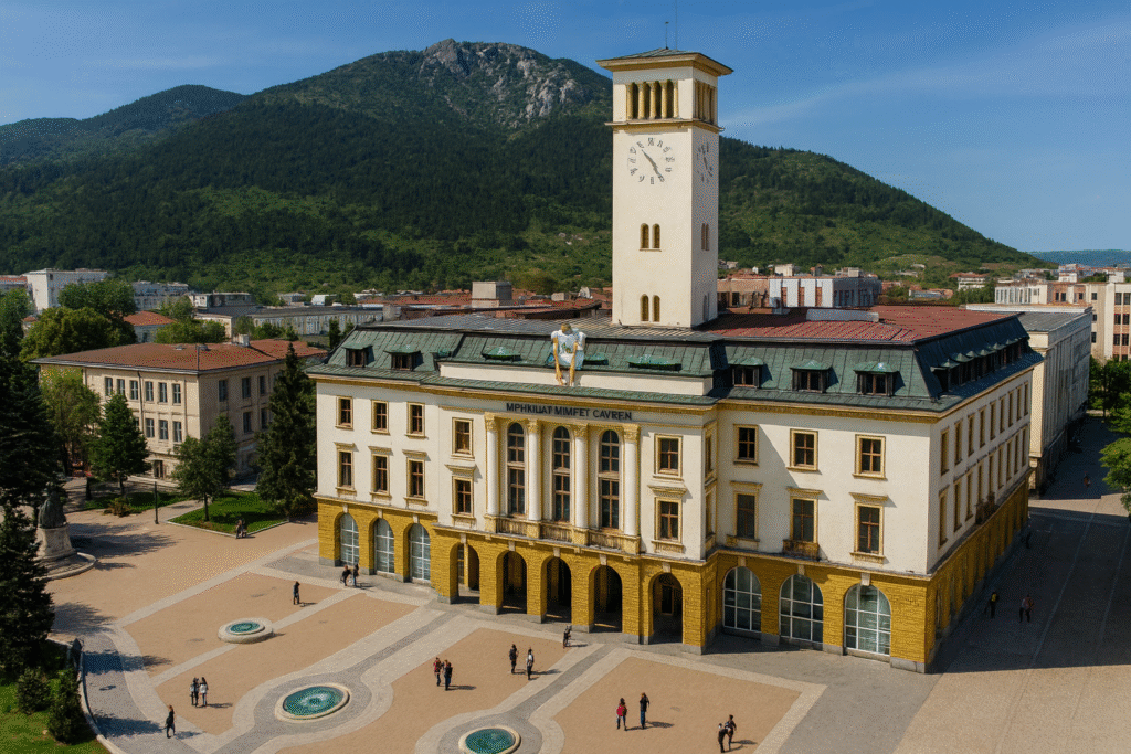 Тук можеш да започнеш деня с кафе на площада, да минеш през театъра и галерията, да влезеш в стар текстилен цех, който още диша с машините от XIX век, и следобед да се окажеш на пътека сред борове, с изглед към града от високо. Вечер да седнеш в механа с ястия, които не се преструват на „гурме“, а са просто честна балканска кухня, и да се прибереш в хотел или малка къща за гости, от чийто прозорец се вижда линията на Сините камъни.