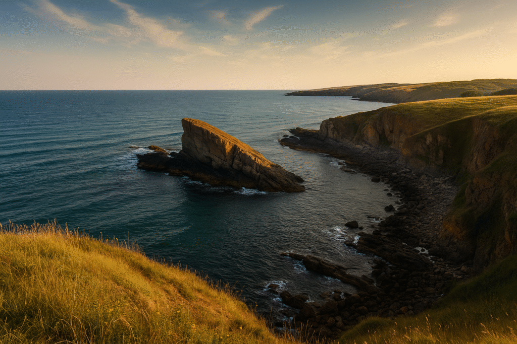 Ако има точка, на която Синеморец показва истинската си душа, това е „корабният ръб“. Местните така го наричат, защото скалата тук прилича на нос на гигантски каменен кораб, заседнал между небето и морето. Стъпваш върху нея и усещането е сякаш някой е издълбал това място специално за гледки. Няма парапет, няма предупреждения, няма театър. Само природа, която не се преструва.