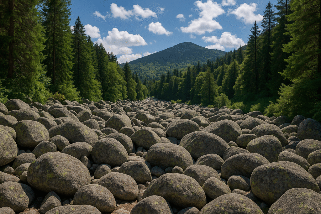 Мястото, където морените са царете. Камъните се трупат като вълни от гранит, застинали в движение. Лятото тук е прохладно и зелено, зимата е бяла приказка, а шейните хвърчат по склоновете, сякаш детството е върнато на всички. Меко и семейно усещане, подобно на онова в Девин през есента, когато хората просто се разхождат и дишат без претенции. На Златните няма амбиция да стигнеш връх. Има желание да забавиш.